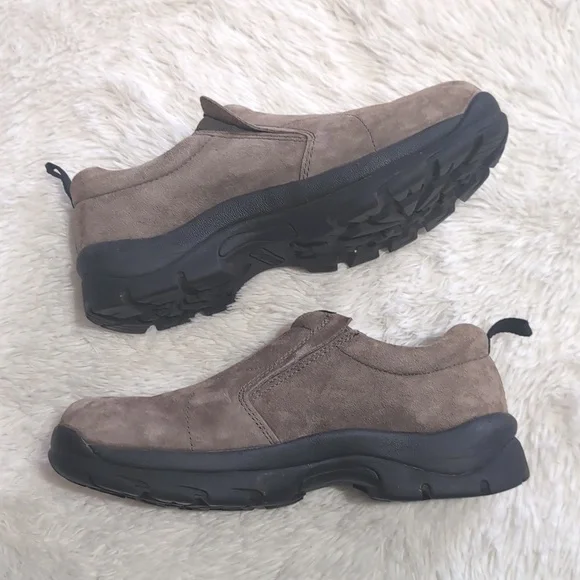 Duluth Brown Wild Boar Suede Mocs Slip Resistant Loafers Size 10 - Picture 2 of 8